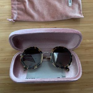 Miu Miu Brown Tortoise Round-frame Acetate Sunglasses